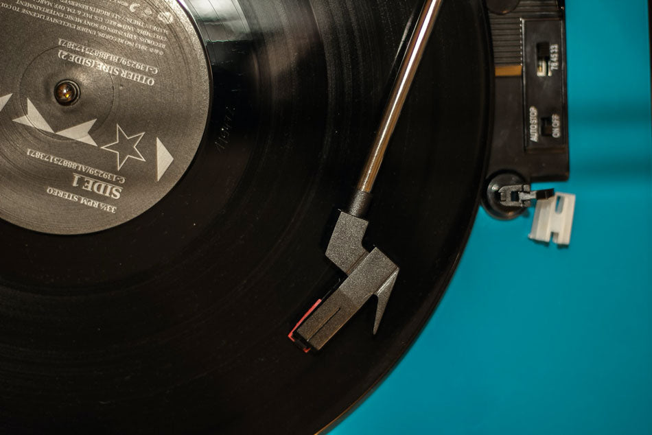 vinyl record with teal background