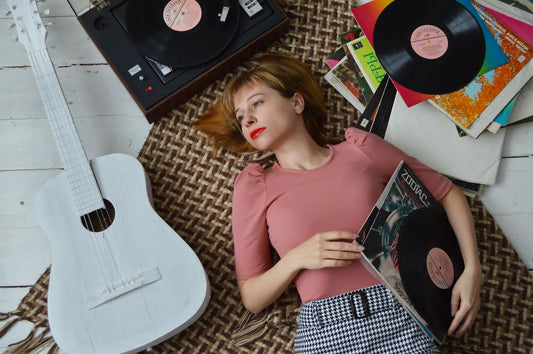 woman with vintage vinyl