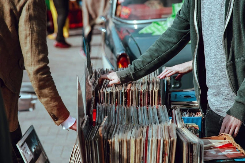 People shopping for new records outside