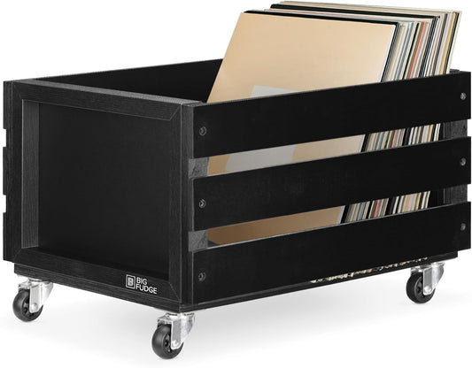 Record Crate with Chalkboard & Wheels