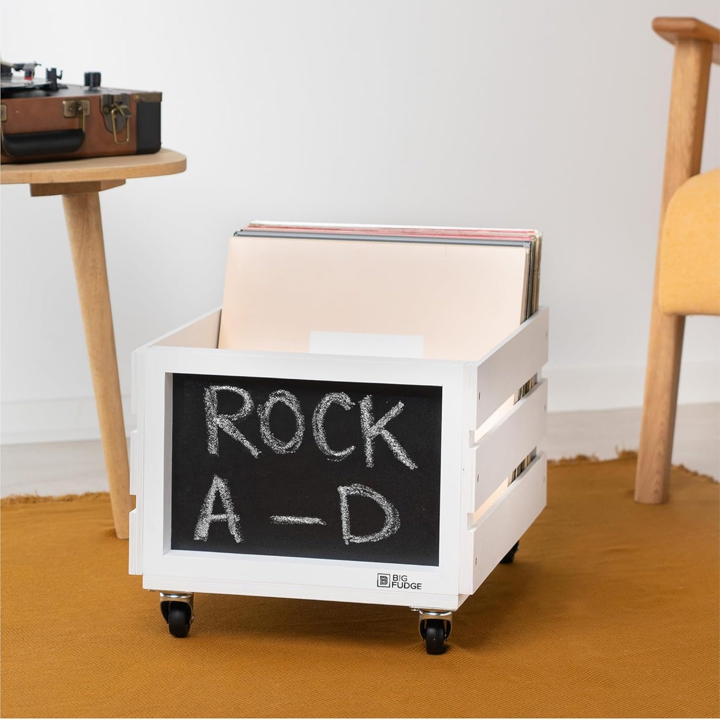 Record Crate with Chalkboard & Wheels