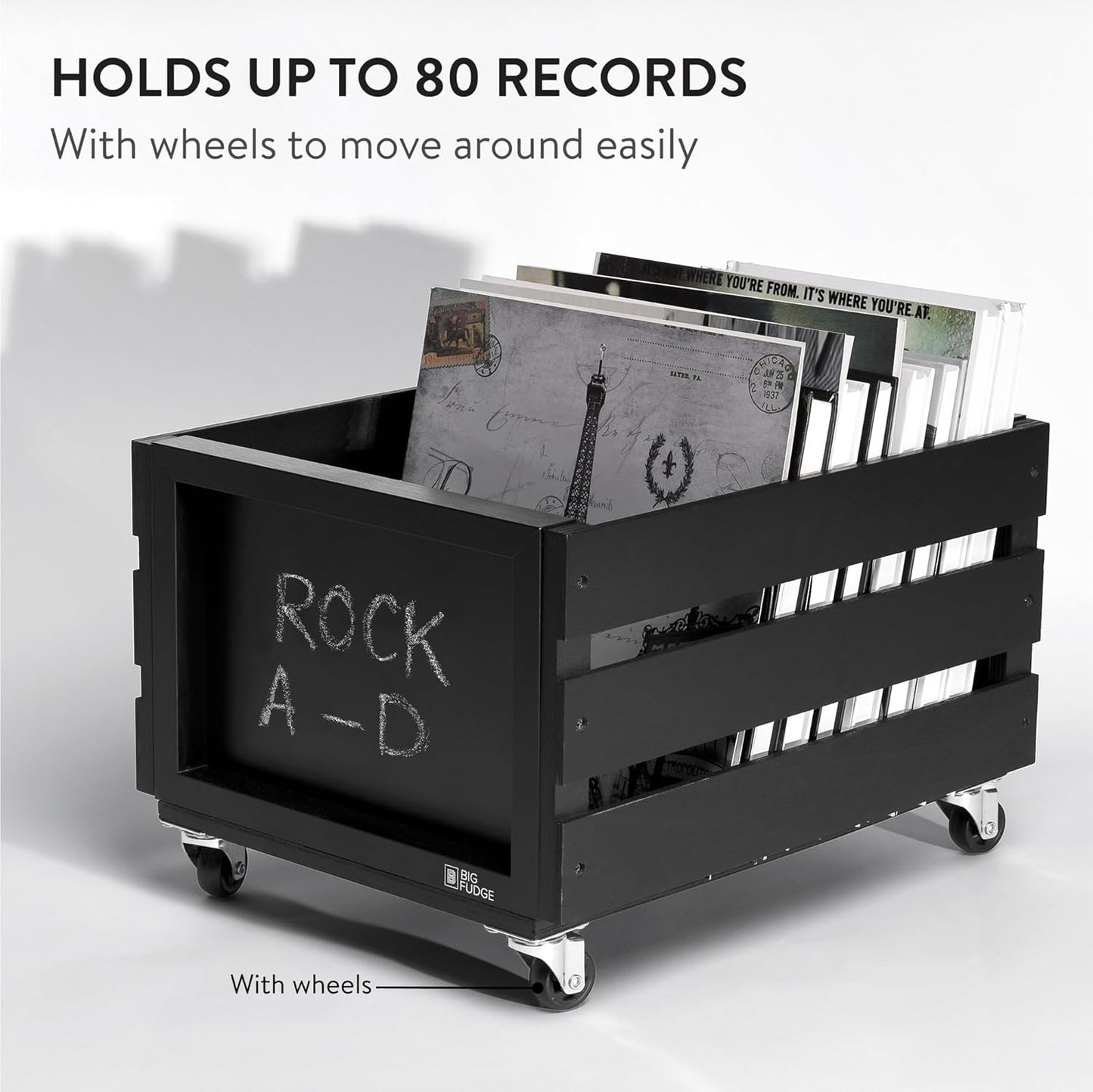 Record Crate with Chalkboard & Wheels