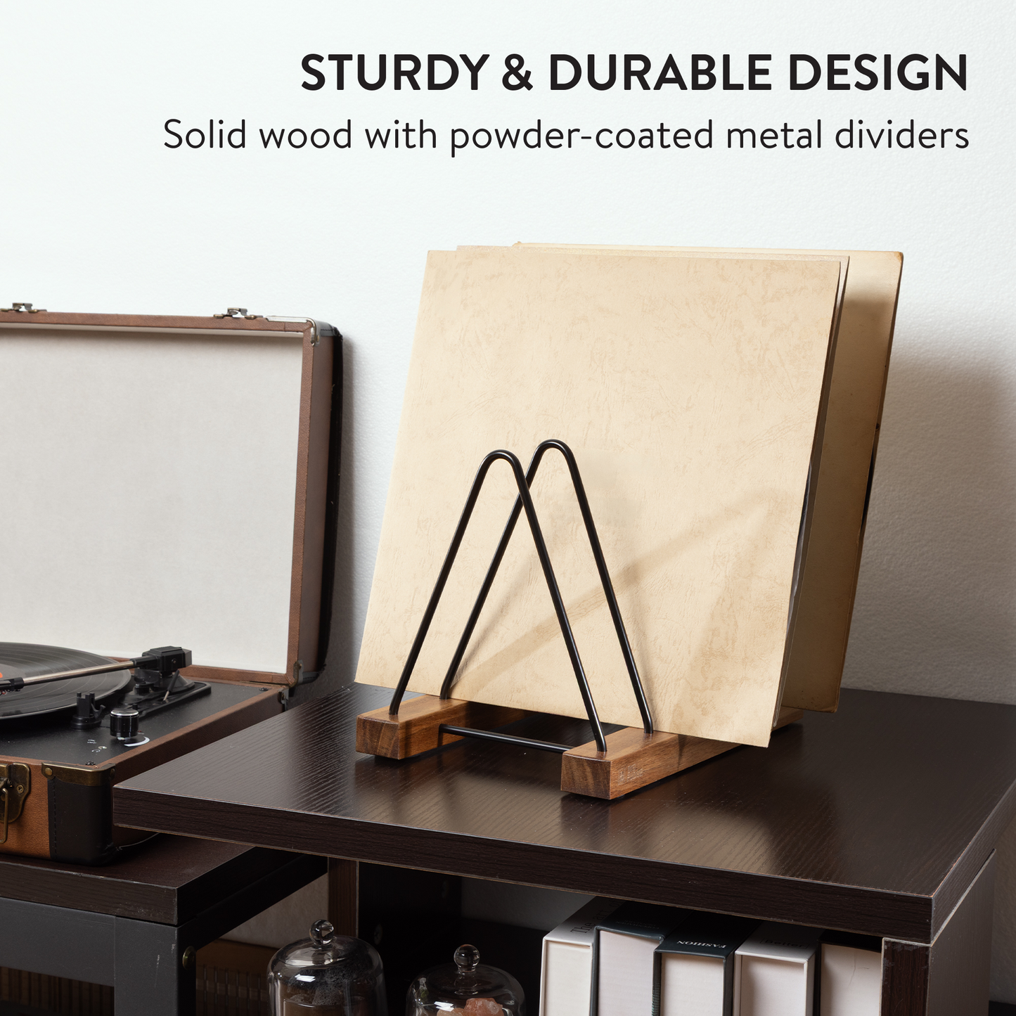 Acacia Wood Record Storage - LP Holder with Scratch-Resistant Base
