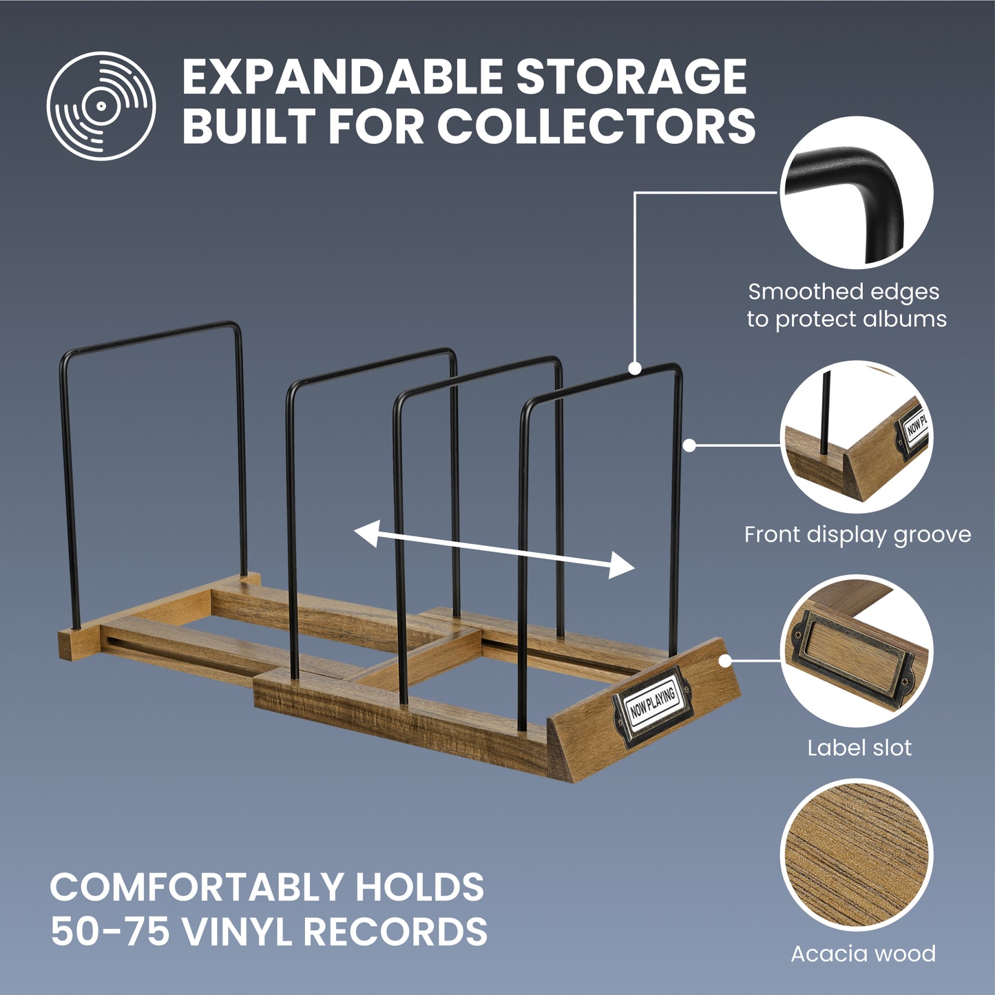 Expandable Record Storage - LP Album Rack & Scratch-Resistant Vinyl Holder Stand