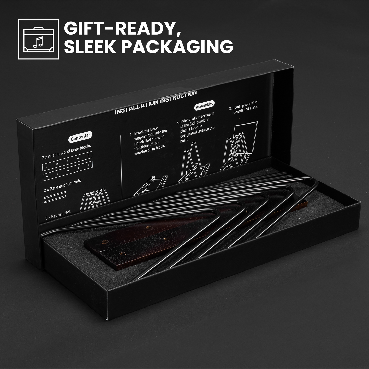 Acacia Wood Record Storage - LP Holder with Scratch-Resistant Base