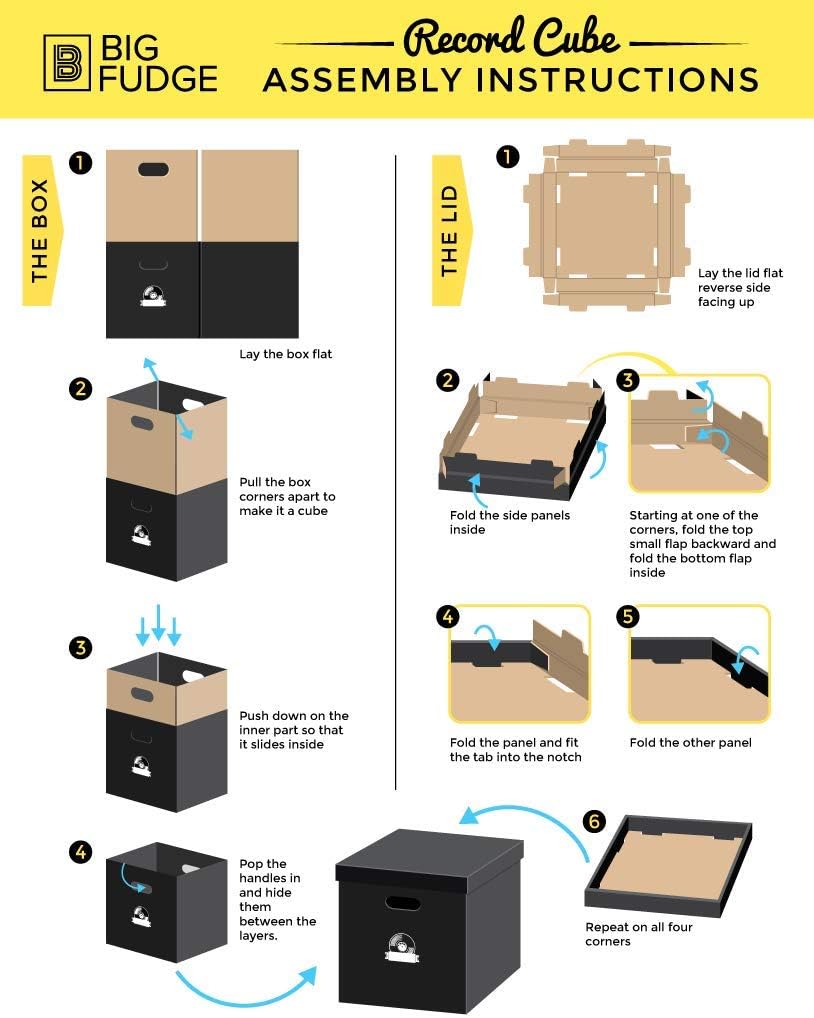 Record Cube - Vinyl Record Storage - Set of 5 Boxes for Beloved Vinyl with Blank Labels to Keep Track of Albums Inside - Keeps Up to 350 LP Records Safe!