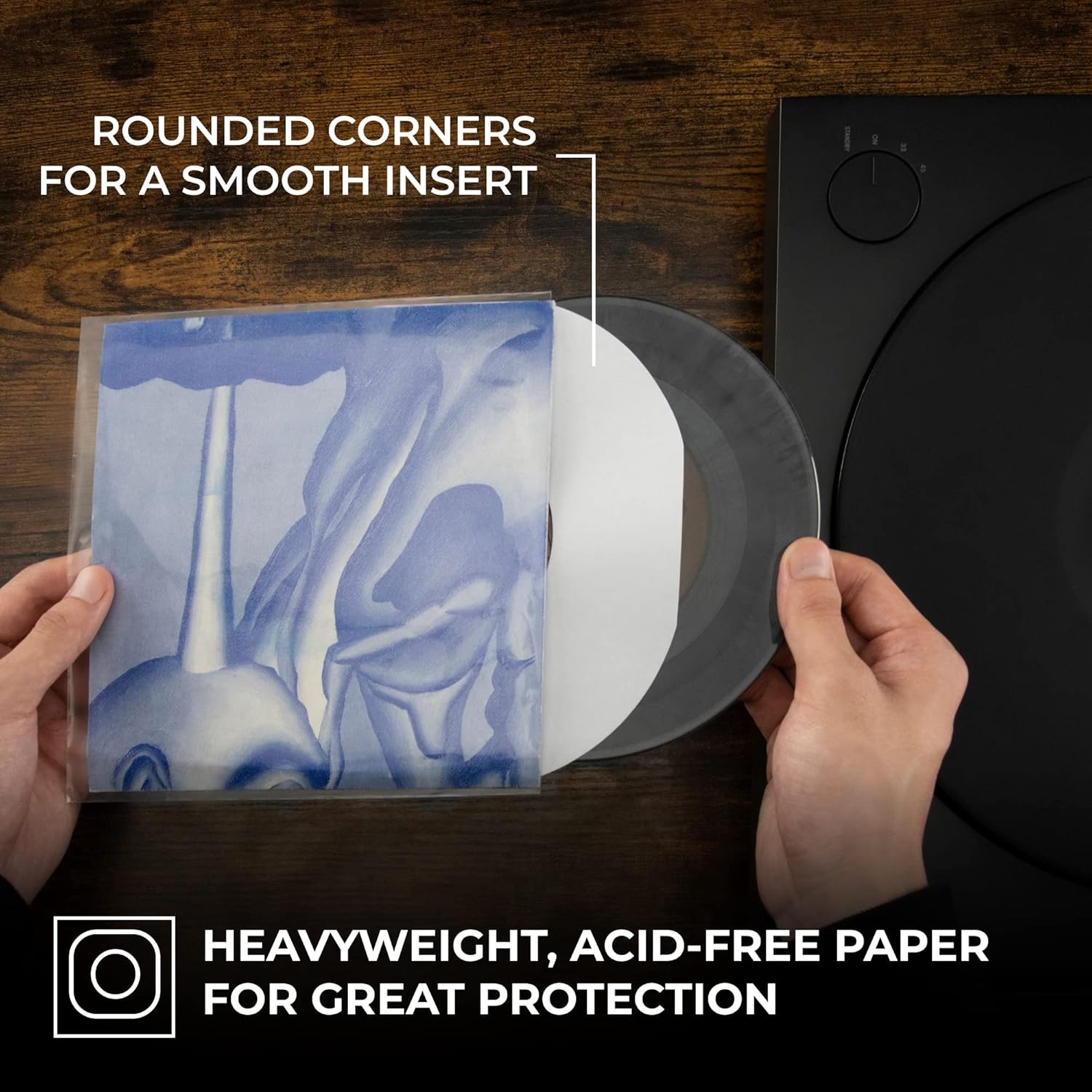 Vinyl Record Inner Record Sleeves - Acid-Free Paper & Round Corners