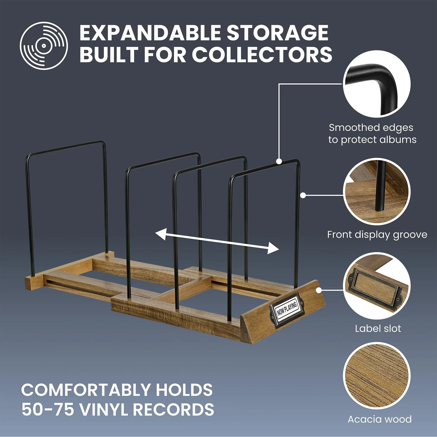 LP Album Rack & Scratch-Resistant Vinyl Holder Stand - 04 _Acacia