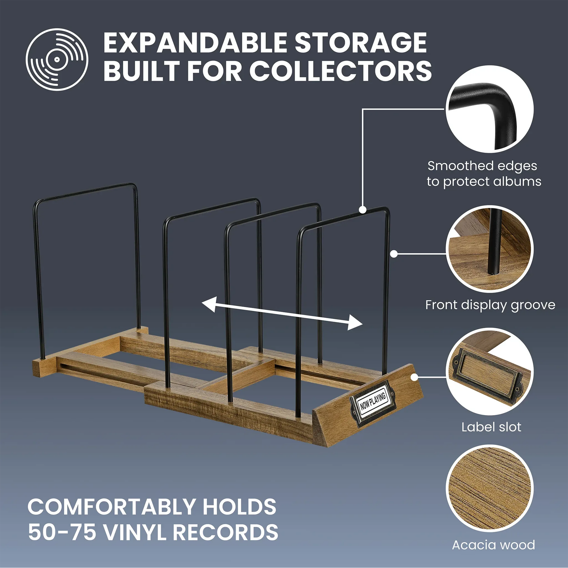 LP Album Rack & Scratch-Resistant Vinyl Holder Stand - 04 _Acacia