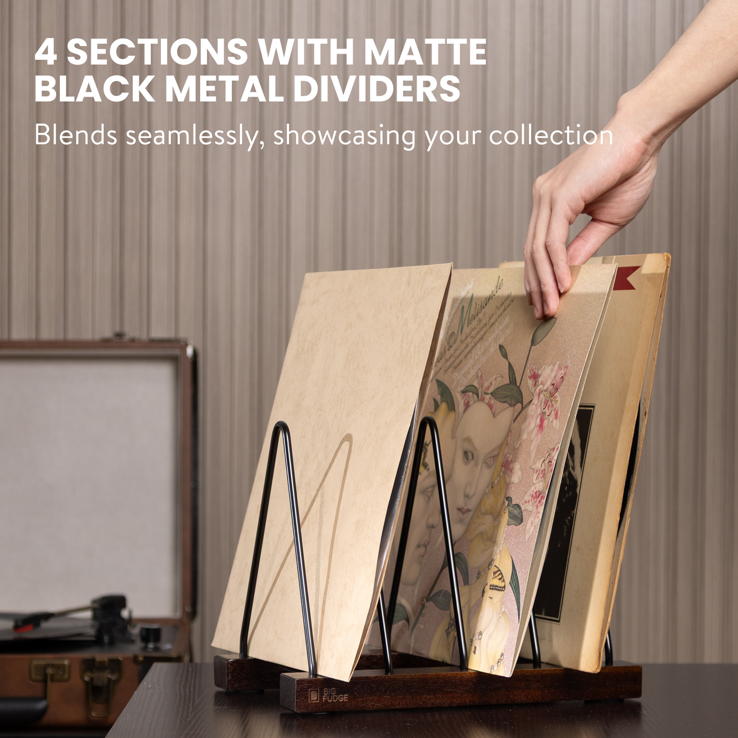 Acacia Wood Record Storage - LP Holder with Scratch-Resistant Base