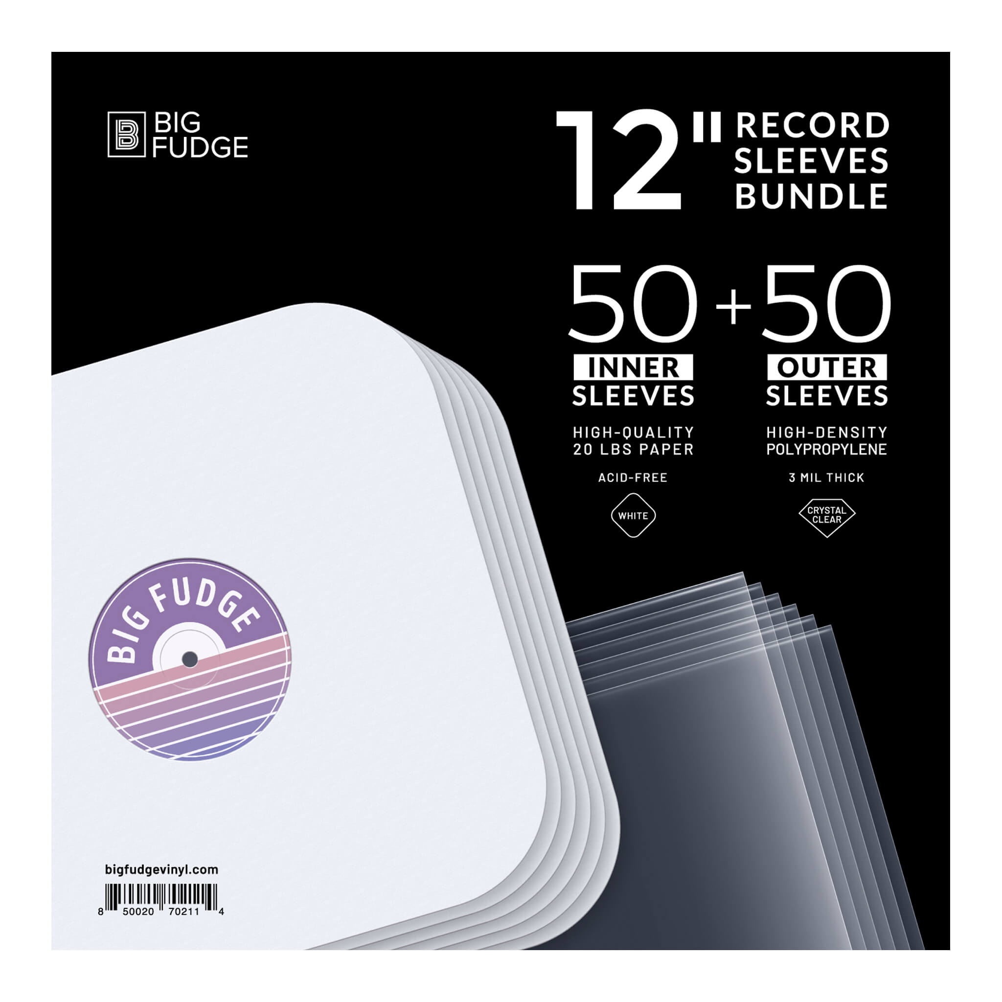 Vinyl Record Sleeves Bundle - 50x Record Outer Sleeves PLUS 50x Record Inner Sleeves - Crystal Clear Album Sleeves and Rounded Acid-Free LP Sleeves for 12" Records