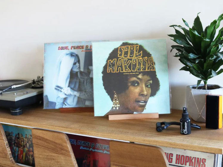 A record displayed on the Big Fudge Vinyl Record Display Stand