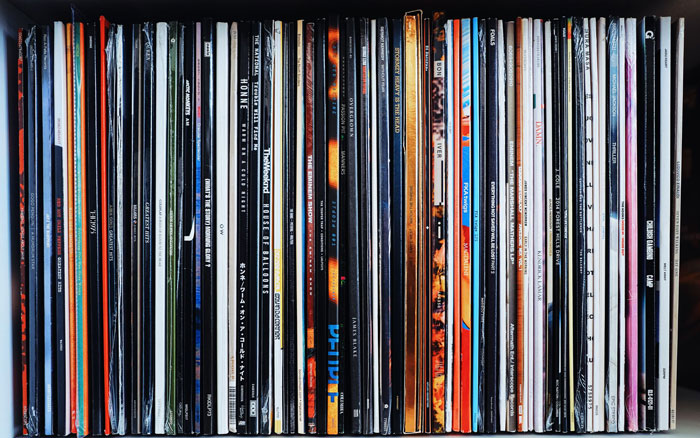 a drawer full of vinyl records