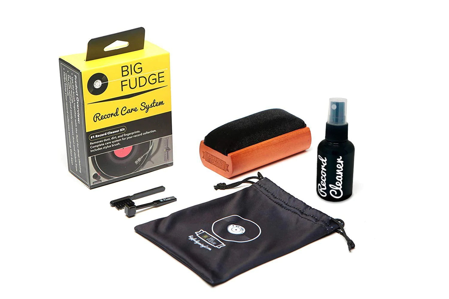 BIG Fudge 4 en 1 Kit Nettoyage Vinyle - Inclut Brosse No-Scratch en Velours  pour Disque, Brosse pour Stylet, Solution de Lavage XL & Pochette -  Entretien Disque Vinyle : : High-Tech
